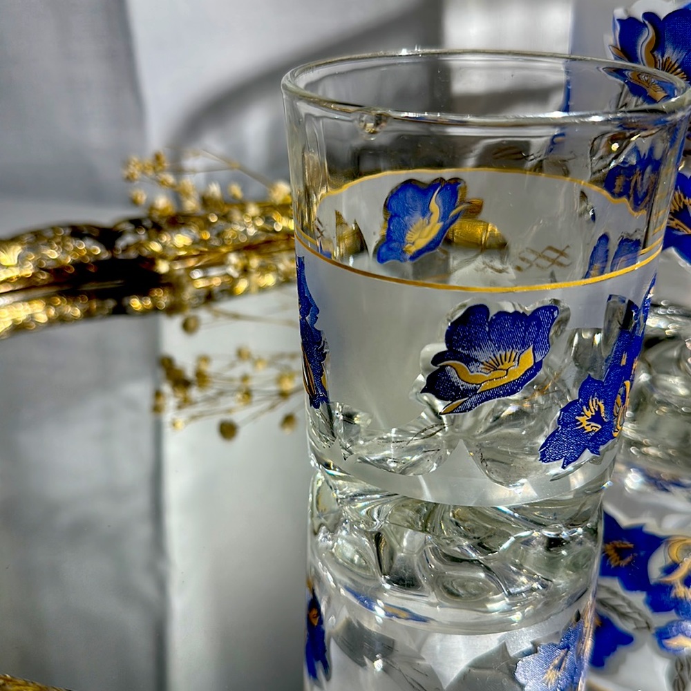 Vintage Devalbor Cerve Italy Frosted Glass Ice Bucket & Drink Glass Set of 2 - Picture 8 of 12